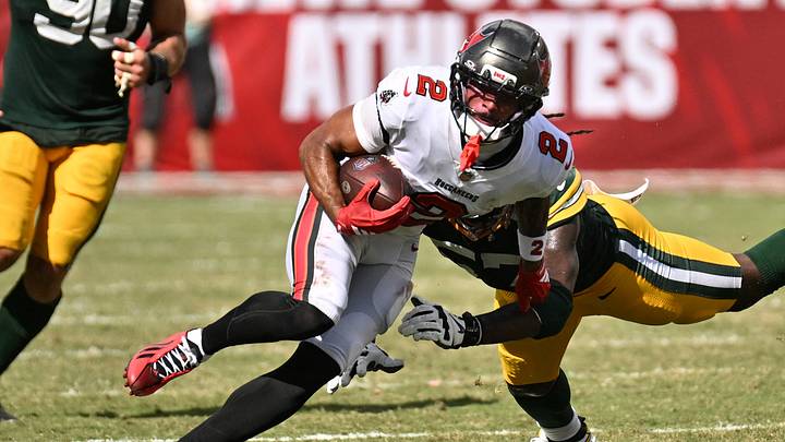 Oct 4, 2026; Tampa, Florida, USA; Tampa Bay Buccaneers wide receiver Emeka Egbuka (2) runs with the ball against the Green Bay Packers at Raymond James Stadium. Oct 4, 2026; Tampa, Florida, USA; Tampa Bay Buccaneers wide receiver Emeka Egbuka (2) runs with the ball against the Green Bay Packers at Raymond James Stadium.