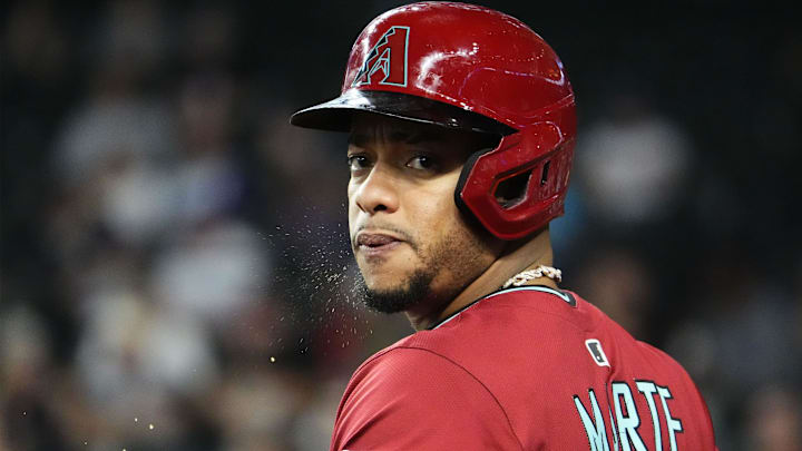 Arizona Diamondbacks Ketel Marte (4) steps to the plate against the Texas Rangers in the eighth inning at Chase Field on Sept. 3, 2025.