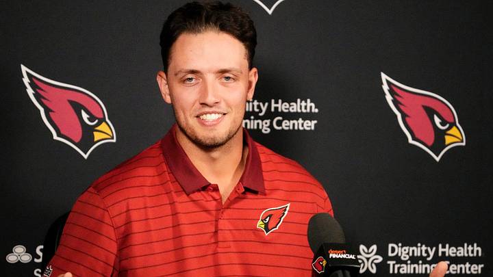 Arizona Cardinals rookie quarterback Carson Beck during a press conference on May 7, 2026, at the Arizona Cardinals training facility in Tempe, Ariz.