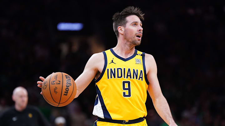 May 23, 2024; Boston, Massachusetts, USA; Indiana Pacers guard T.J. McConnell (9) dribbles the ball against the Boston Celtics in the second half during game two of the eastern conference finals for the 2024 NBA playoffs at TD Garden. Mandatory Credit: David Butler II-USA TODAY Sports