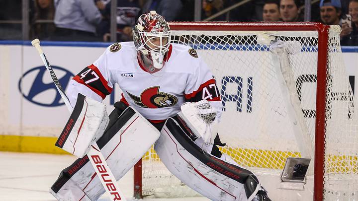 Mar 23, 2026; New York, New York, USA; Ottawa Senators goaltender James Reimer (47) at Madison Square Garden. Mandatory Credit: Wendell Cruz-Imagn Images Mar 23, 2026; New York, New York, USA; Ottawa Senators goaltender James Reimer (47) at Madison Square Garden. Mandatory Credit: Wendell Cruz-Imagn Images