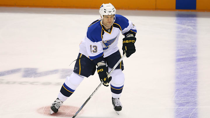 St. Louis Blues right wing Dan Hinote before the game against the San Jose Sharks.