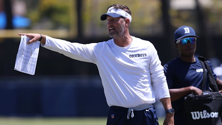 Dallas Cowboys offensive coordinator Brian Schottenheimer during training camp at the River Ridge Playing Fields.