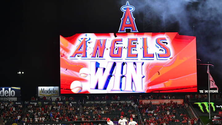Sep 30, 2022; Anaheim, California, USA; Los Angeles Angels center fielder Mike Trout (27) left