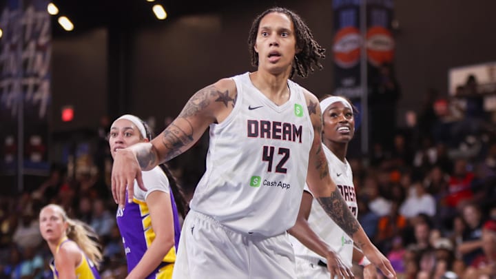 Atlanta Dream center Brittney Griner (42) in action against the Los Angeles Sparks in the first quarter at Gateway Center Arena at College Park. 