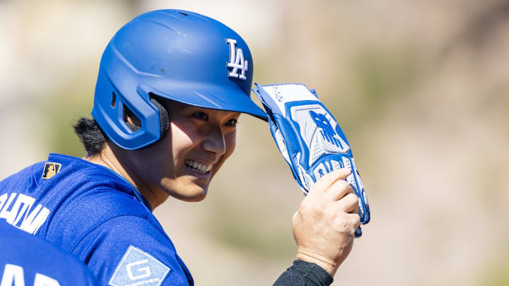 Feb 21, 2026; Tempe, Arizona, USA; Los Angeles Dodgers designated hitter Shohei Ohtani against the Los Angeles Angels during a spring training game at Tempe Diablo Stadium. Mandatory Credit: Mark J. Rebilas-Imagn Images Feb 21, 2026; Tempe, Arizona, USA; Los Angeles Dodgers designated hitter Shohei Ohtani against the Los Angeles Angels during a spring training game at Tempe Diablo Stadium. Mandatory Credit: Mark J. Rebilas-Imagn Images