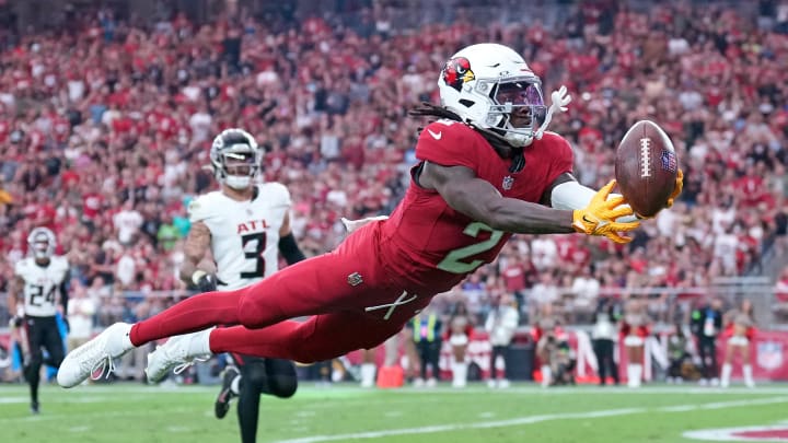 Nov 12, 2023; Glendale, Arizona, USA; Arizona Cardinals wide receiver Marquise Brown (2) is unable