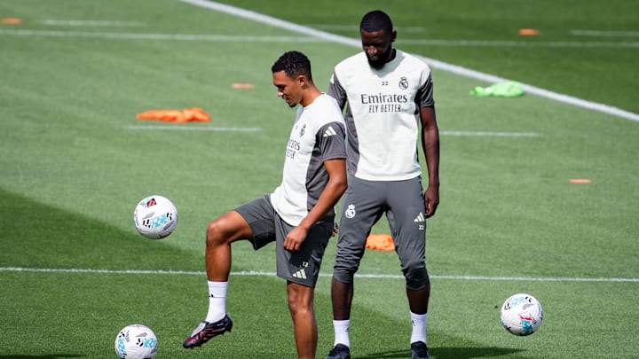 Players of Real Madrid (from L to R) Trent Alexander-Arnold...