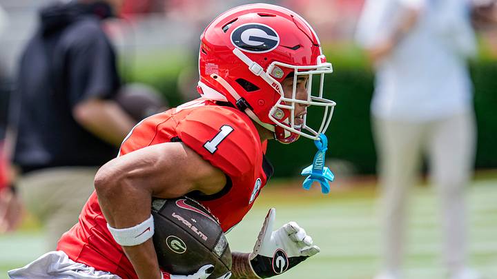 Apr 18, 2026; Athens, GA, USA; Georgia Bulldogs wide receiver Talyn Taylor (1) returns a kick during the Georgia Spring football game at Sanford Stadium. Mandatory Credit: Dale Zanine-Imagn Images Apr 18, 2026; Athens, GA, USA; Georgia Bulldogs wide receiver Talyn Taylor (1) returns a kick during the Georgia Spring football game at Sanford Stadium. Mandatory Credit: Dale Zanine-Imagn Images