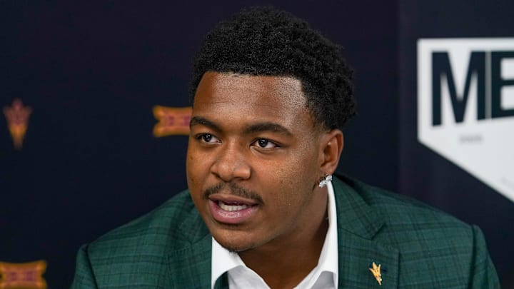 Jul 8, 2025; Frisco, TX, USA; Arizona State defensive lineman C.J. Fite answers questions from the media during 2025 Big 12 Football Media Days at The Star. Mandatory Credit: Raymond Carlin III-Imagn Images