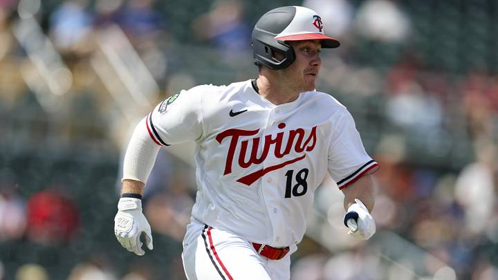 Mar 4, 2026; Fort Myers, Florida, USA; Minnesota Twins center fielder Alan Roden (18) triples against Puerto Rico in the second inning during spring training at Lee Health Sports Complex/Hammond Stadium. Mar 4, 2026; Fort Myers, Florida, USA; Minnesota Twins center fielder Alan Roden (18) triples against Puerto Rico in the second inning during spring training at Lee Health Sports Complex/Hammond Stadium.