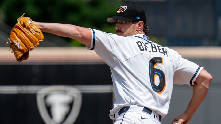 Guardians starting pitcher Shane Bieber makes a rehab start for the Akron RubberDucks on July 29, 2025, at Canal Park.