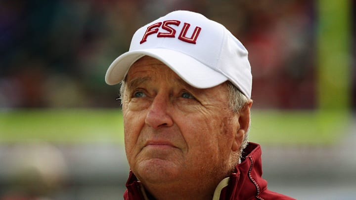 Legendary Florida State University football coach Bobby Bowden looks up at the replay screen during his final game against West Virginia at Jacksonville Municipal Stadium for the Gator Bowl Friday January 1, 2010. Legendary Florida State University football coach Bobby Bowden looks up at the replay screen during his final game against West Virginia at Jacksonville Municipal Stadium for the Gator Bowl Friday January 1, 2010.