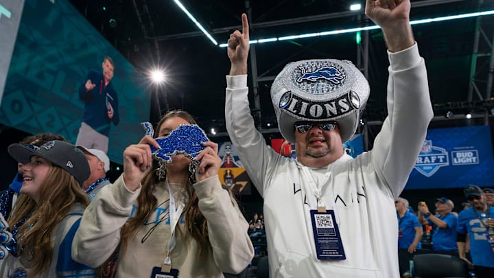 Sean McCann of Island Township celebrates the Detroit Lions draft picks.