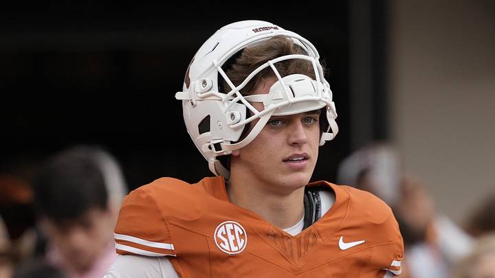 Nov 1, 2025; Austin, Texas, USA; Texas Longhorns quarterback Arch Manning (16) pauses while warming up before a game against the Vanderbilt Commodores at Darrell K Royal-Texas Memorial Stadium. Nov 1, 2025; Austin, Texas, USA; Texas Longhorns quarterback Arch Manning (16) pauses while warming up before a game against the Vanderbilt Commodores at Darrell K Royal-Texas Memorial Stadium.
