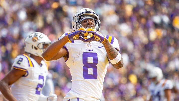Malik Nabers 8 as the LSU Tigers take on Texas A&M in Tiger Stadium in Baton Rouge, Louisiana,