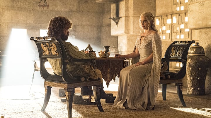 Tyrion Lannister (Peter Dinklage) and Daenerys Targaryen (Emilia Clarke) in Game of Thrones season 5. Photograph courtesy of HBO.