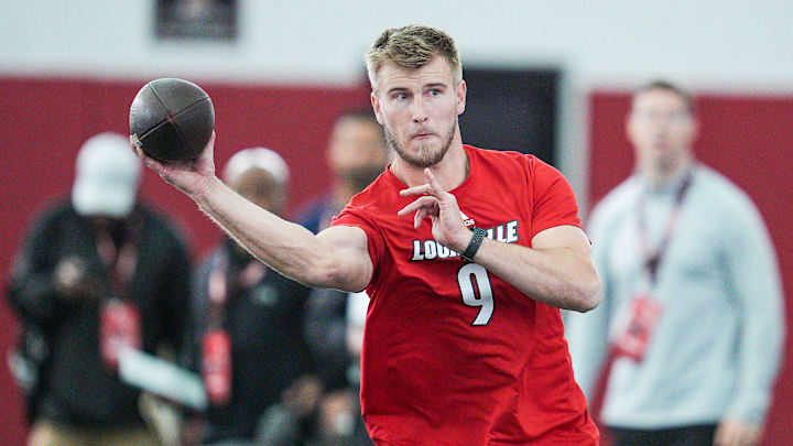 Louisville quarterback Tyler Shough during Pro Day at the UofL Football's Trager Indoor Practice Facility Tuesday, March 25, 2025.