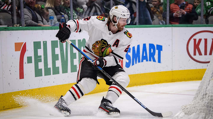 Feb 23, 2020; Dallas, Texas, USA; Chicago Blackhawks defenseman Duncan Keith (2) in action during the game between the Stars and the Blackhawks at the American Airlines Center. Mandatory Credit: Jerome Miron-Imagn Images Feb 23, 2020; Dallas, Texas, USA; Chicago Blackhawks defenseman Duncan Keith (2) in action during the game between the Stars and the Blackhawks at the American Airlines Center. Mandatory Credit: Jerome Miron-Imagn Images