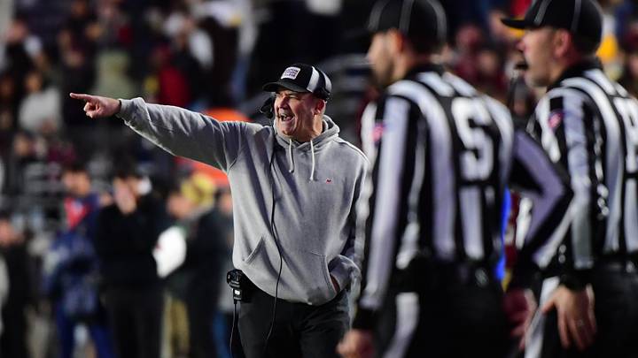 Nov 15, 2025; Chestnut Hill, Massachusetts, USA; Boston College Eagles head coach Bill O'Brien reacts during the first half against Georgia Tech Yellow Jackets at Alumni Stadium. Mandatory Credit: Bob DeChiara-Imagn Images Nov 15, 2025; Chestnut Hill, Massachusetts, USA; Boston College Eagles head coach Bill O'Brien reacts during the first half against Georgia Tech Yellow Jackets at Alumni Stadium. Mandatory Credit: Bob DeChiara-Imagn Images