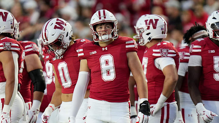 Wisconsin Badgers linebacker Mason Posa (8) is seen during the first half of the game against the Iowa Hawkeyes on Saturday October 11, 2025 at Camp Randall in Madison, Wisconsin.