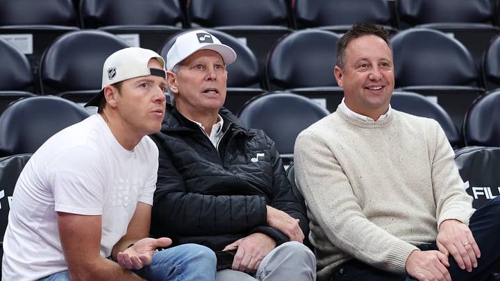 Jan 30, 2026; Salt Lake City, Utah, USA; Utah Jazz Owner Ryan Smith (left) and CEO of basketball operations Danny Ainge (middle) along with president of basketball operations Austin Ainge watch warm ups before a game against the Brooklyn Nets at Delta Center. Mandatory Credit: Rob Gray-Imagn Images Jan 30, 2026; Salt Lake City, Utah, USA; Utah Jazz Owner Ryan Smith (left) and CEO of basketball operations Danny Ainge (middle) along with president of basketball operations Austin Ainge watch warm ups before a game against the Brooklyn Nets at Delta Center. Mandatory Credit: Rob Gray-Imagn Images