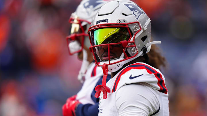 Jan 25, 2026; Denver, CO, USA; New England Patriots wide receiver Stefon Diggs (8) practices before the 2026 AFC Championship Game at Empower Field at Mile High.