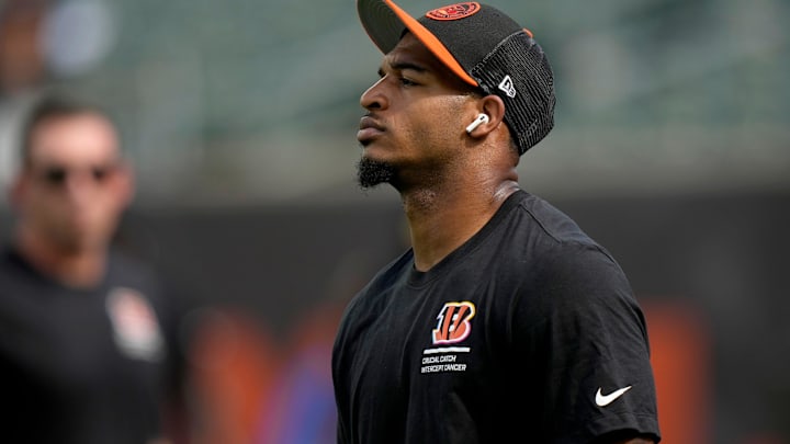Cincinnati Bengals wide receiver Ja'Marr Chase (1) warms-up before facing the Detroit Lions at Paycor Stadium on October 5, 2025. Cincinnati Bengals wide receiver Ja'Marr Chase (1) warms-up before facing the Detroit Lions at Paycor Stadium on October 5, 2025.