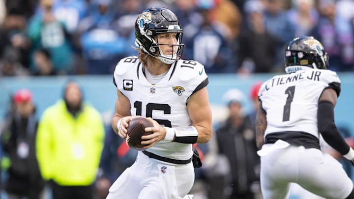 Jan 7, 2024; Nashville, Tennessee, USA;  Jacksonville Jaguars quarterback Trevor Lawrence (16)