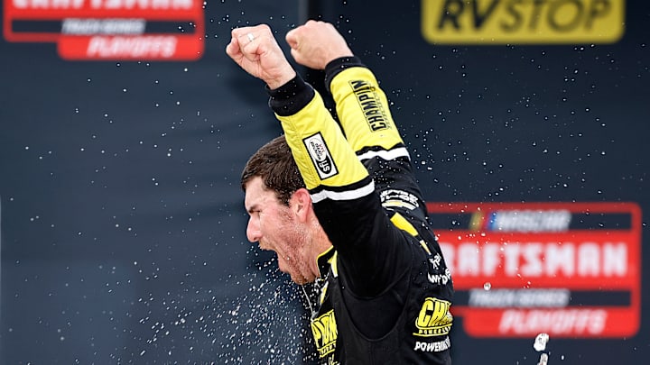 Grant Enfinger captured his 11th NASCAR Craftsman Truck Series victory Friday at Talladega Superspeedway, and the first for CR7 Motorsports. Grant Enfinger captured his 11th NASCAR Craftsman Truck Series victory Friday at Talladega Superspeedway, and the first for CR7 Motorsports.