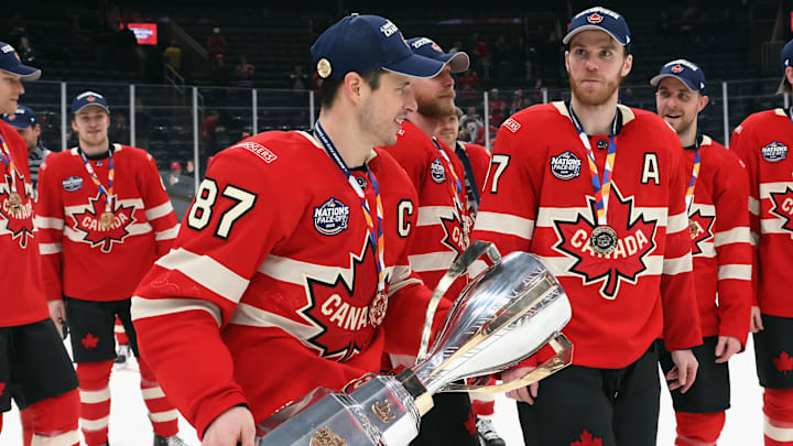 NHL 4 Nations Face-Off - Crosby accepts the Four Nations Championship Trophy as Captain of Team Canada