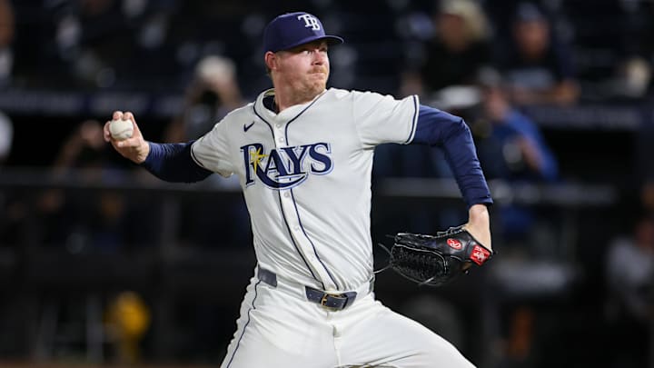 Sep 4, 2025; Tampa, Florida, USA; Tampa Bay Rays pitcher Pete Fairbanks (29) throws a pitch against the Cleveland Guardians in the ninth inning at George M. Steinbrenner Field. Mandatory Credit: Nathan Ray Seebeck-Imagn Images Sep 4, 2025; Tampa, Florida, USA; Tampa Bay Rays pitcher Pete Fairbanks (29) throws a pitch against the Cleveland Guardians in the ninth inning at George M. Steinbrenner Field. Mandatory Credit: Nathan Ray Seebeck-Imagn Images