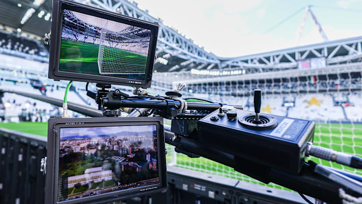 Television camera monitors seen during Serie A 2025/26