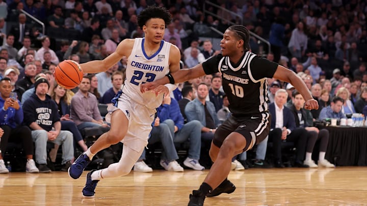 Mar 14, 2024; New York City, NY, USA; Creighton's Trey Alexander (23) drives to the basket against Providence