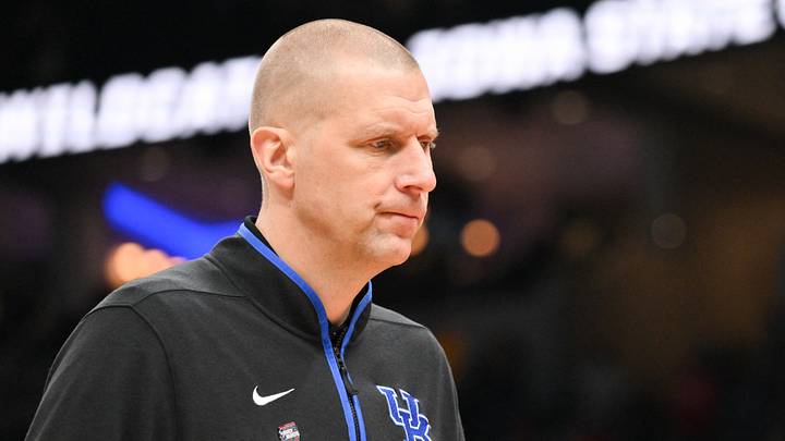 Mar 22, 2026; St. Louis, MO, USA; Kentucky Wildcats head coach Mark Pope looks on after the game against the Iowa State Cyclones during a second round game of the men's 2026 NCAA Tournament at Enterprise Center. Mandatory Credit: Jeff Curry-Imagn Images Mar 22, 2026; St. Louis, MO, USA; Kentucky Wildcats head coach Mark Pope looks on after the game against the Iowa State Cyclones during a second round game of the men's 2026 NCAA Tournament at Enterprise Center. Mandatory Credit: Jeff Curry-Imagn Images