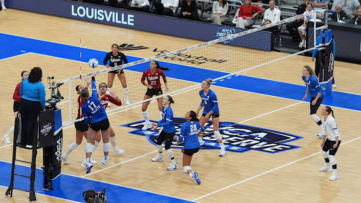 Kentucky versus Nebraska volleyball match at the AVCA First Serve Showcase at the KFC Yum! Center in Louisville.