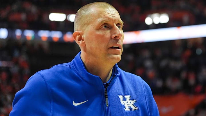 Kentucky basketball coach Mark Pope after winning a NCAA basketball game between the Tennessee Volunteers and Kentucky Wildcats at Thompson-Boling Arena at Food City Center in Knoxville, Tenn., on Jan. 17, 2026.