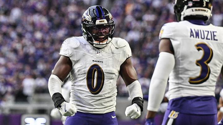 Nov 9, 2025; Minneapolis, Minnesota, USA; Baltimore Ravens linebacker Roquan Smith (0) reacts with cornerback Chidobe Awuzie (3) during the third quarter against the Minnesota Vikings at U.S. Bank Stadium. Mandatory Credit: Jeffrey Becker-Imagn Images Nov 9, 2025; Minneapolis, Minnesota, USA; Baltimore Ravens linebacker Roquan Smith (0) reacts with cornerback Chidobe Awuzie (3) during the third quarter against the Minnesota Vikings at U.S. Bank Stadium. Mandatory Credit: Jeffrey Becker-Imagn Images