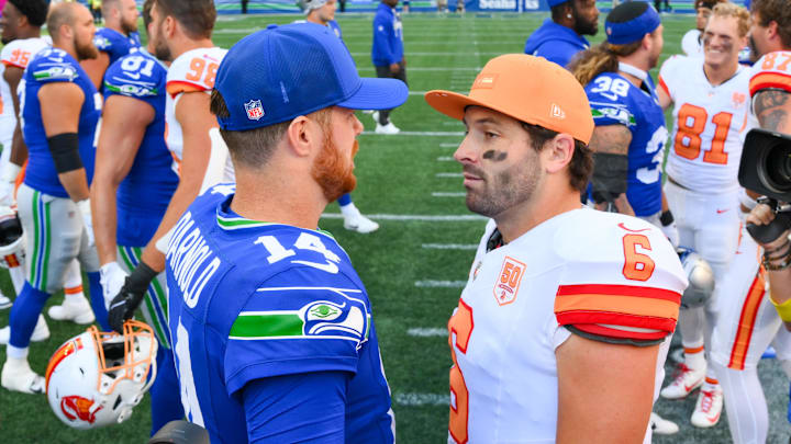 Tampa Bay Buccaneers QB Baker Mayfield and Seattle Seahawks QB Sam Darnold gave us an instant classic for the ages in Week 5.(Mandatory Credit: Steven Bisig-Imagn Images)