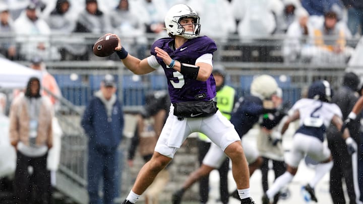 Apr 25, 2026; University Park, PA, USA; Penn State Nittany Lions quarterback Rocco Becht (3) throws a pass during the Penn State Blue-White Spring game at Beaver Stadium. Mandatory Credit: Matthew O'Haren-Imagn Images Apr 25, 2026; University Park, PA, USA; Penn State Nittany Lions quarterback Rocco Becht (3) throws a pass during the Penn State Blue-White Spring game at Beaver Stadium. Mandatory Credit: Matthew O'Haren-Imagn Images