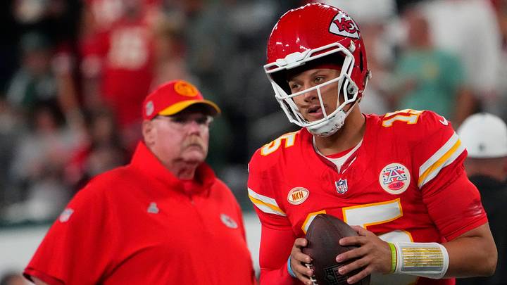 Kansas City Chiefs quarterback Patrick Mahomes (15) and Kansas City Chiefs head coach Andy Reid pre game against the Jets at MetLife Stadium. Kansas City Chiefs quarterback Patrick Mahomes (15) and Kansas City Chiefs head coach Andy Reid pre game against the Jets at MetLife Stadium.