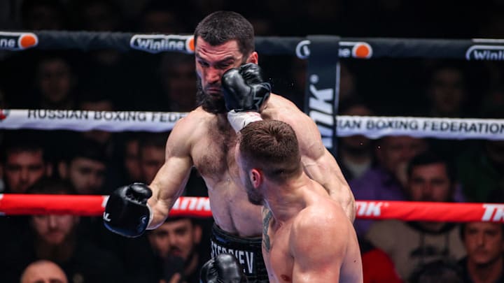 Russian boxer Artur Beterbiev and German boxer Adam Deines fight on March 20, 2021.