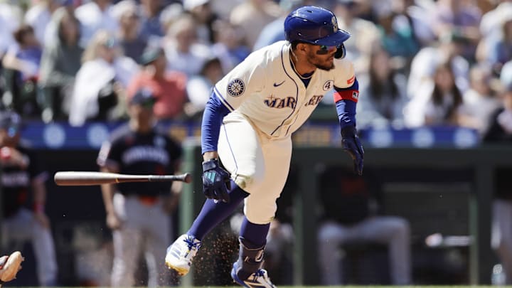 Seattle Mariners outfielder Julio Rodriguez hits a single against the Minnesota Twins on June 1 at T-Mobile Park. Seattle Mariners outfielder Julio Rodriguez hits a single against the Minnesota Twins on June 1 at T-Mobile Park.