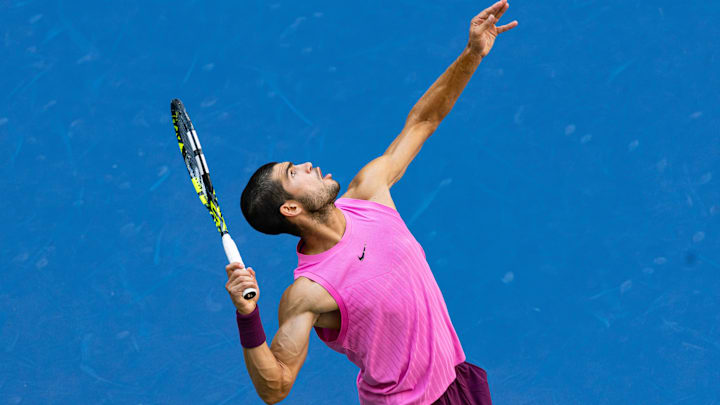 Carlos Alcaraz continues to improve his serving motion.