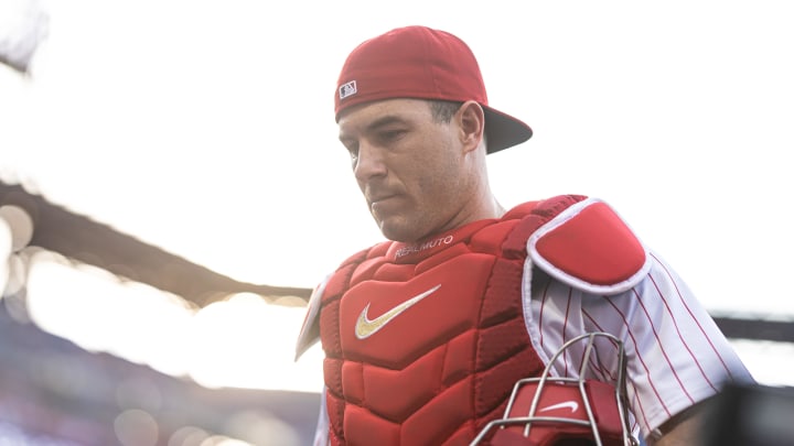 May 21, 2024; Philadelphia, Pennsylvania, USA; Philadelphia Phillies catcher J.T. Realmuto in a game against the Texas Rangers at Citizens Bank Park. Sports