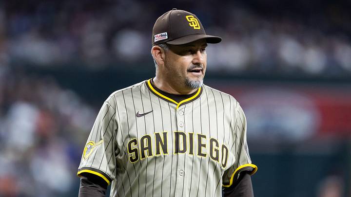 Jun 13, 2025; Phoenix, Arizona, USA; San Diego Padres pitching coach Ruben Niebla against the Arizona Diamondbacks at Chase Field. Mandatory Credit: Mark J. Rebilas-Imagn Images