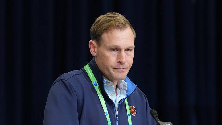 Feb 24, 2026; Indianapolis, IN, USA; Chicago Bears coach Ben Johnson speaks at the NFL Scouting Combine at the Indiana Convention Center. Mandatory Credit: Kirby Lee-Imagn Images