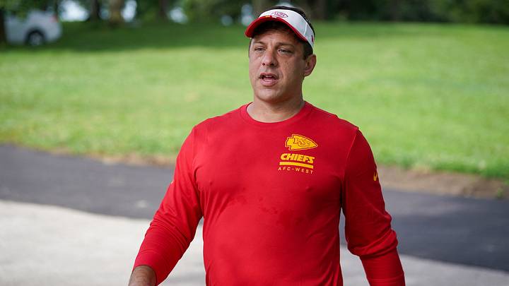 Jul 22, 2025; St. Joseph, MO, USA; Kansas City Chiefs general manager Brett Veach walks down the hill to the fields during training camp at Missouri Western State University. Mandatory Credit: Denny Medley-Imagn Images Jul 22, 2025; St. Joseph, MO, USA; Kansas City Chiefs general manager Brett Veach walks down the hill to the fields during training camp at Missouri Western State University. Mandatory Credit: Denny Medley-Imagn Images