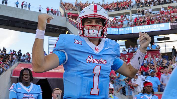 Oct 4, 2025; Houston, Texas, USA; Houston Cougars quarterback Conner Weigman (1) enters the field before playing against the Texas Tech Raiders at TDECU Stadium. Mandatory Credit: Thomas Shea-Imagn Images Oct 4, 2025; Houston, Texas, USA; Houston Cougars quarterback Conner Weigman (1) enters the field before playing against the Texas Tech Raiders at TDECU Stadium. Mandatory Credit: Thomas Shea-Imagn Images