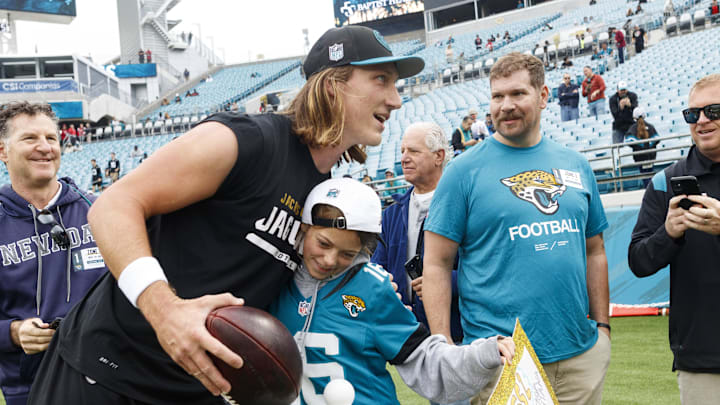 Nov 12, 2023; Jacksonville, Florida, USA; Jacksonville Jaguars quarterback Trevor Lawrence (16) with